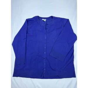 WD NY Woman Blue Cardigan Sweater 3X 3X Button Front 3/4 Sleeve Cotton Blend
